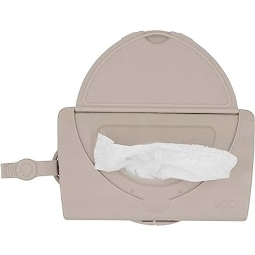 Ubbi On-The-Go Baby Wipes Dispenser, Portable Wipes Container for Travel, Diaper Bag Accessory Must Have for Newborns, Reusable Wipes Holder, Taupe