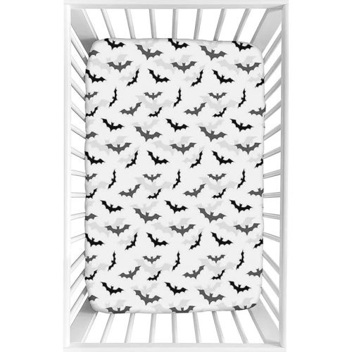 Decorative Crib Sheet,Goth Fitted Microfiber Baby & Toddler Universal Crib Sheets,28"x 52"x 8",Halloween Silhouette of Flying Bats And Shadows Print Crib Sheet Set, for Standard Crib Mattresses