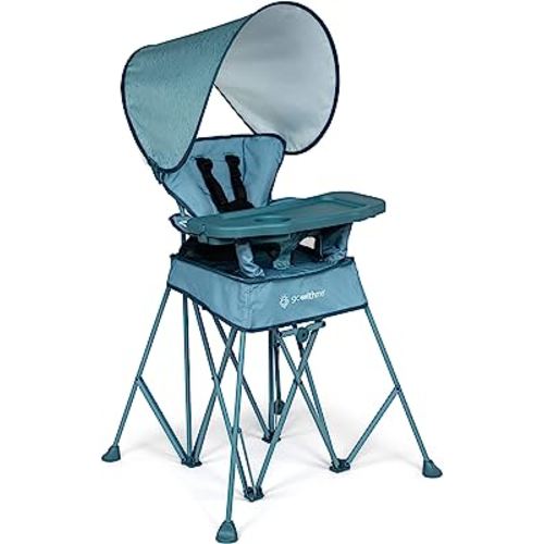 Baby Delight Go with Me Uplift Deluxe Portable High Chair | Travel High Chair | Sun Canopy | Indoor and Outdoor | Blue Wave