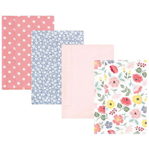 Hudson Baby Infant Girl Cotton Flannel Burp Cloths, Modern Botanical 4 Pack, One Size