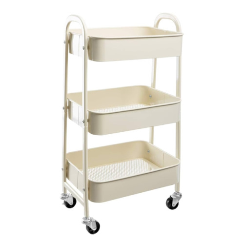 AGTEK Makeup Cart, Movable Rolling Organizer Cart,3 Tier Metal Utility Cart, Beige