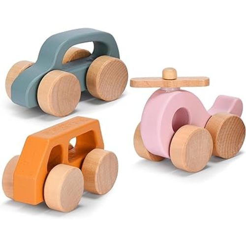 Childlike Behavior Wooden Car for Toddler - Wood Push Truck Vehicle - Montessori Inspired Wooden Rattle Teething toys - Baby Wood Cars for Kids, Boys, & Girls