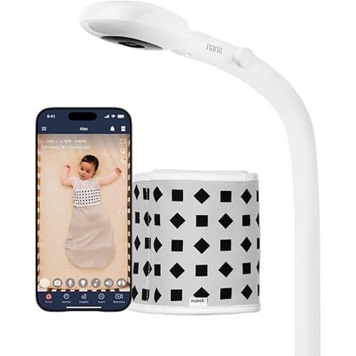Nanit Pro Smart Baby Monitor & Floor Stand with Breathing Band, New Version - 1080p Wi-Fi Video & Sound Camera, Sleep Coach & Breathing Motion Tracker, 2-Way Audio, iOS and Android Compatible - White