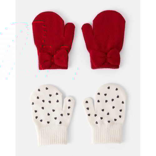 Toddler Girl 2-Pack Heart & Bow Winter Gloves - Red/Cream - Carter's | Carter's