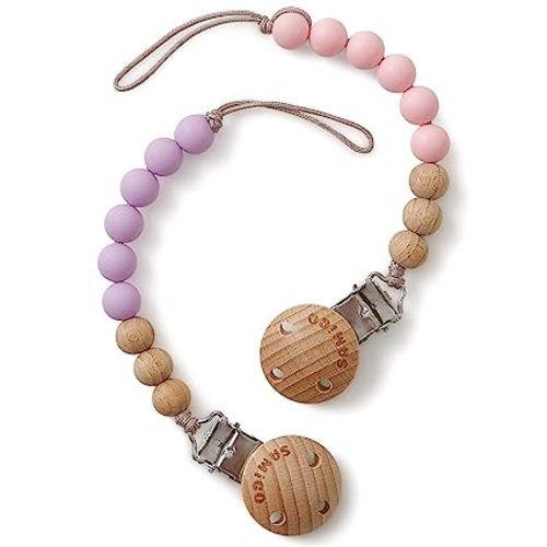 SAMiGO Pacifier Clips for Baby Girls Silicone Paci Holders Binky Clips - 2 Pack