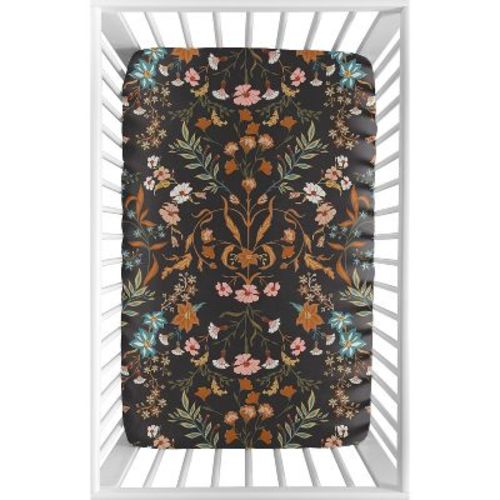 Sweet Jojo Designs Girl Baby Fitted Mini Crib Sheet Boho Floral Wildflower Black Orange and Blue