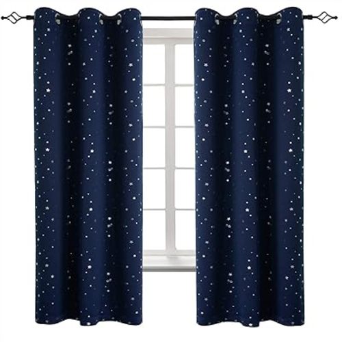 BGment Kids Blackout Curtains for Boys Bedroom, Star Curtains Thermal Insulated Grommet Window Drapes for Nursery, Set of 2 Panels (42 x 63 Inch, Navy Blue)