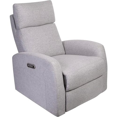 Serena Triple Power Glider Recliner, Upholstered Fabric Rocking Glider, Full Recline Mechanism, Accessible USB Charging Port, Nursery Rocking Chair for Breastfeeding, Napping, Maternity Grey