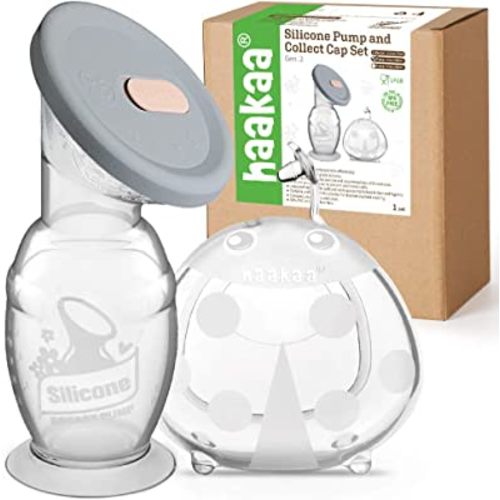 haakaa 100ml Manual Breast Pump with Leakproof Silicone Lid and 75ml Wearable Ladybug Breast Milk Collector Combo for Breastfeeding