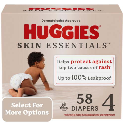 Huggies Skin Essentials Baby Diapers, Size 4 (22-37 lbs), 58 Ct (Select for More Options)