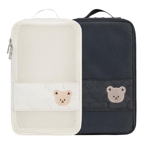 MOMIGO Baby Diaper Bag Organizer Pouches - 2 Pack Waterproof Pod Hanging Diaper Bag Cute Bear Mesh Bag Reusable, Washable or Baby Cloth Diapers