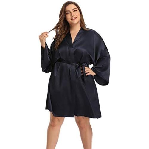 Women's Plus Size Satin Robes Short Silky Bathrobes Bridesmaid Party Dressing Gown