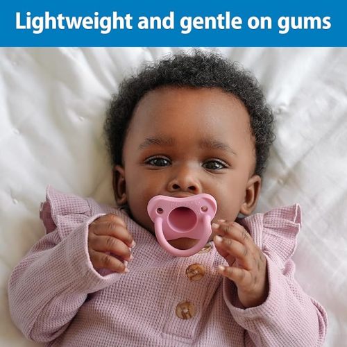 Dr. Brown's HappyPaci 100% Silicone Baby Pacifier, Contoured One-Piece Design, Pink, White, Light Pink, 0-6m, BPA-Free, 6 Pack