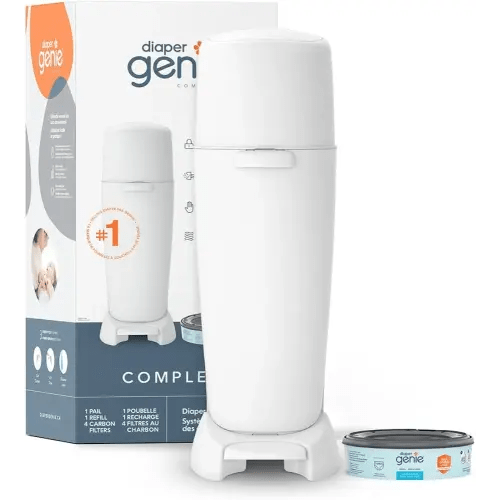 Diaper Genie Complete Diaper Pail System, White - AMAZON EXCLUSIVE - includes 4 Carbon Filters and 1 refill