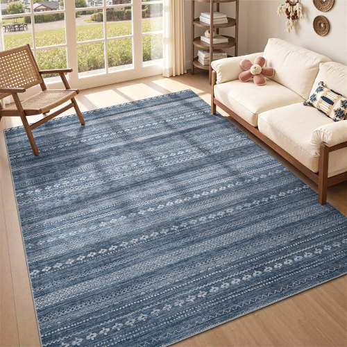 VUNATE 5'x7' Area Rugs for Living Room Washable Rugs Boho Moroccan Area Rug Soft Neutral Geometric Bohemian Carpet Distressed Indoor Rug for Bedroom Dining Room Office Foldable Nonslip Rug Navy