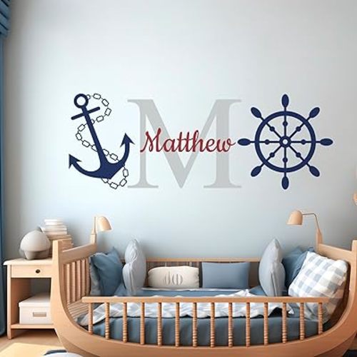 Multiple Font Personalized Name Anchor Wall Decor I Name Decals for Walls I Baby Boy Room Decor I Nursery Wall Decal I Nautical Decor Anchor I Kids Wall Decor I Multiple Size & Color Options