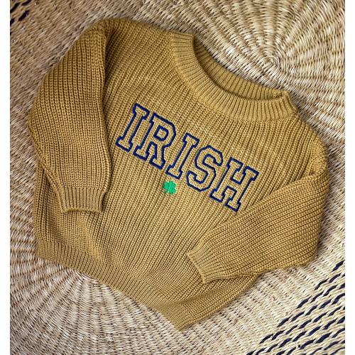 Baby/Toddler Notre Dame "IRISH" Embroidered Sweater - Kids Fighting Irish Knit Pullover - Toddler University of Notre Dame Football Sweater