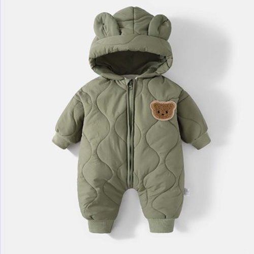 Atogsazn Newborn Boys Girls Fuzzy Snowsuits Fleece Zip Up Puffer Long Sleeve Hooded Romper Winter Clothes Outerwear 04-Green 3-6 Months on Clearance