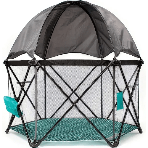Baby Delight Go With Me Eclipse Mesh Portable Playard | Playpen | Sun Canopy | Indoor and Outdoor | Watercolor Stripe Base