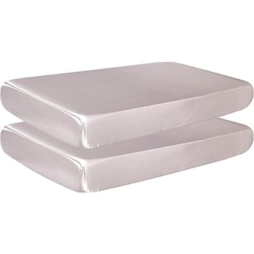 2 Pack Satin Crib Sheets for Baby Hair Soft and Silky Fitted Crib Sheets Neutral Colors for Standard Size Crib and Toddler Mattress Gender Neutral Crib Sheets
