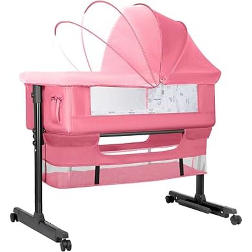 Baby Bassinet, Baby Basinet Bedside Sleeper, Easy to Fold Portable Crib Side Bassinet 2024new Style Girl/boy bassinets (Pink)