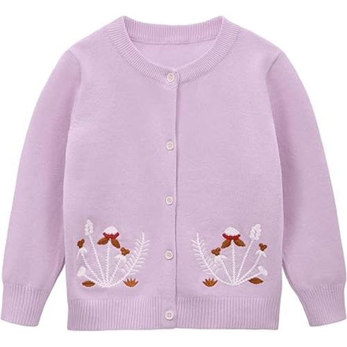 Zando Girls Cardigan Sweater Cotton Girls Long Sleeve Sweater Crewneck Button Up Knit Sweaters for Girls 4-12 Years