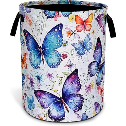 Beautiful Butterfly Laundry Basket Oxford Cloth Funny Butterflies Laundry Hamper With Handle Foldable Portable Clothes Storage Basket 18.9 X 16.5 In Storage Bag For Laundry Room/Bathroom/Bedroom