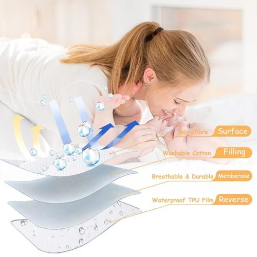 Waterproof Crib Mattress Protector 2 Pack, Quilted Crib Mattress Pad Cover Ultra Soft and Breathable, Machine Washable Toddler Mattress Protector for Standard Baby Crib Size 52''x28''