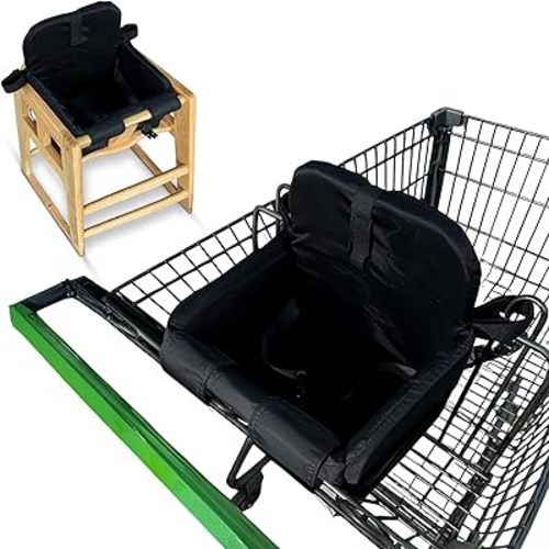 Shopping Cart Seat Cover for Baby, High Chair & Grocery Seat Protector, Padded Chair Covers for Restaurant Seats, Unisex Machine Washable Grocery Cart Liner & Swing Insert – Black