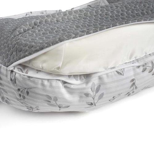 Boppy Nursing Pillow Best Latch, Gray Pennydot Leaf Stripe, Lactation Consultant Created, Firm Contoured and Plush Sides for Breastfeeding Options, Padded Belt, Plus Sized to Petite, Machine Washable - Gray Leaf Stripe