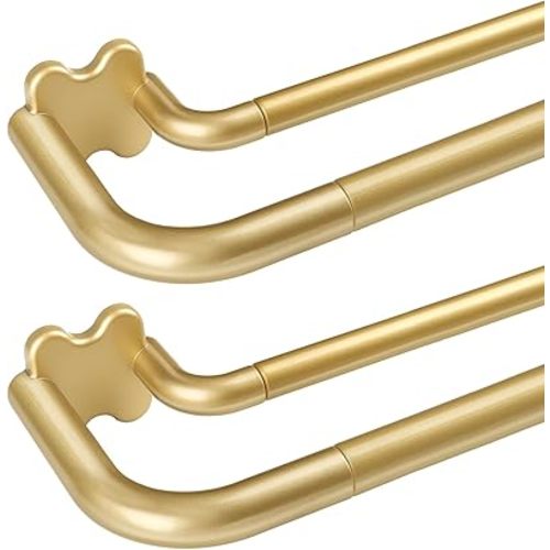 2 Pack Gold Blackout Double Curtain Rods Set, USFOOK Wrap Around Curtain Rods for Windows 32 to 58 Inch, 6/8 Inch Room Darkening Curtain Rod, Decorative Drapery Rods for Home