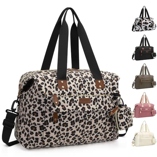 Pritent Diaper Bag Tote - Diaper Baby Bags with Pacifier Case, Shoulder Straps, Stroller Clips, Waterproof Large Mommy Maternity Travel Baby Bag for Mom and Dad, Leopard Print