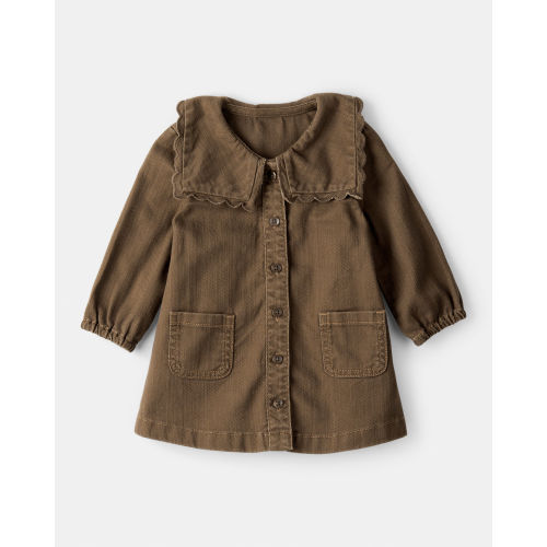 Baby Girl Scalloped Collar Button-Down Long-Sleeve Dress - Brown - OshKosh B'gosh | Carter's
