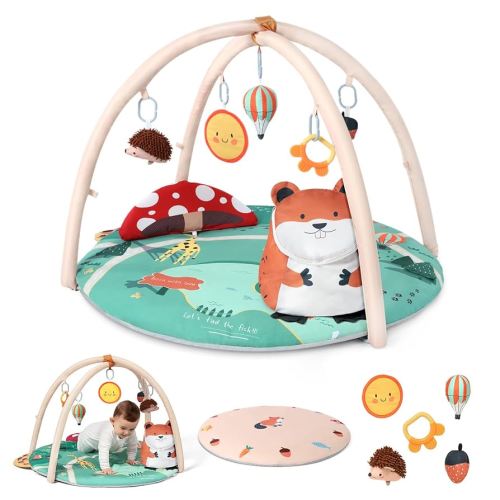 Besrey Baby Activity Gym, Versatile Baby Gym Play Mat, 5 Developmental Toys For Skill Learning Tummy Time Mat, Replaceable Washable Mat Cover, Storage Bag, Soft Pillow & Cushion, For Baby & Toddler 0-12 Months, Green