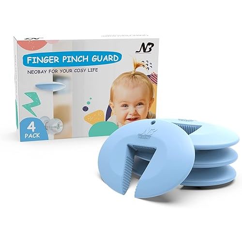 Door Pinch Guard and Door Slam Stopper, Durable Silicone Door Finger Pinch Guard, Prevents Finger Pinch Injuries, Slamming Doors, Door Safety for Kids, 4 Packs Blue Basic.