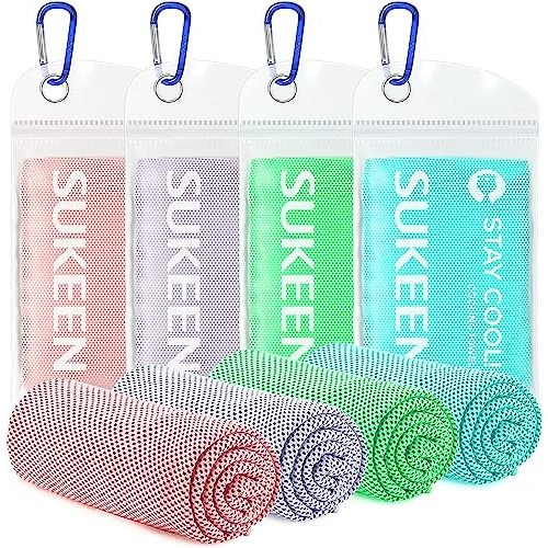 Sukeen 4 Pack Cooling Towel (40"x12") for Sweat, Quick-Drying Neck Cooling Wraps, Soft & Breathable Chilly Sports Towel for Yoga, Sport, Running, Workout, Cooking, Microfiber