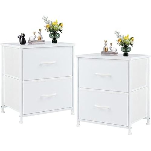 Sweetcrispy Nightstand Set of 2 with 2 Storage Drawers, 20" Height Small Bed Side Furniture End Table, Wooden Top Fabric Cabinet Kids Mini Dresser for Bedroom, Closet, Entryway, College Dorm