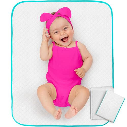 Baby Diaper Changing Mat - 31,5 x 25,5 inch Waterproof Portable Travel Changing Pad - Wipable Liners for Newborn Todlers Kids - Foldable Large Baby Nappy Changer Mat (White w/Turquoise Changing mat)
