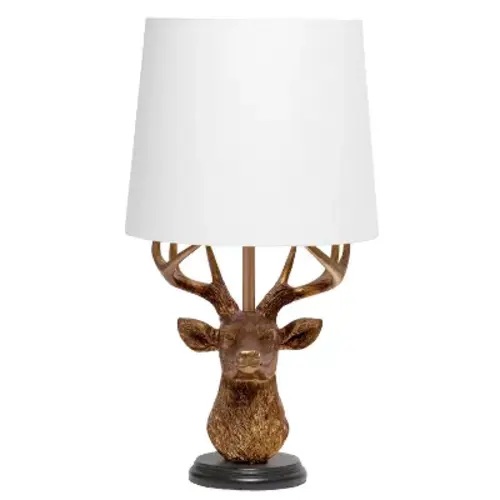 17.25" Woodland Tall Rustic Antler Deer Bedside Table Desk Lamp Copper - Simple Designs: Polyresin, Etl Listed