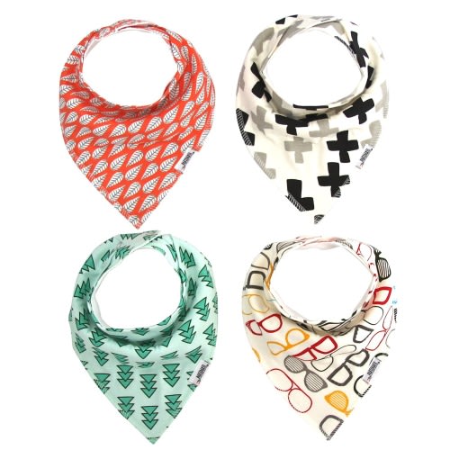 NEW! Matimati Baby Bandana Drool Bibs with Snaps, 4-Pack Absorbent Cotton for Boys & Girls, Unisex Baby Gift (Shades & Leaves)