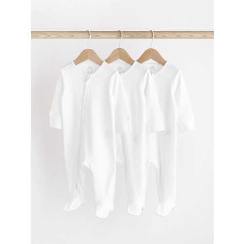 White Essential Zipped 100% Cotton Baby Sleepsuits 3 Pack (0-3yrs)