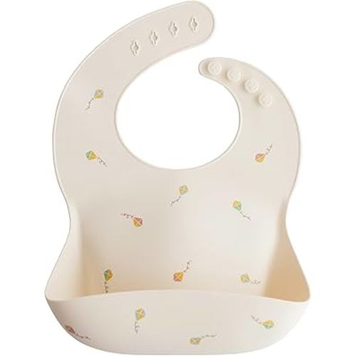 mushie Silicone Baby Bib | Adjustable Fit Waterproof Bibs (Kites)