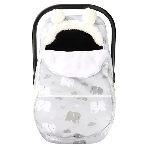 Carseat Cover, Winter Cozy & Warm Cover, Elephant Baby Car Seat Cover, Infant Car Seat Canopy, Ultra-Soft Breathable Protect Baby from Cold Wind, Zipped Removable Design