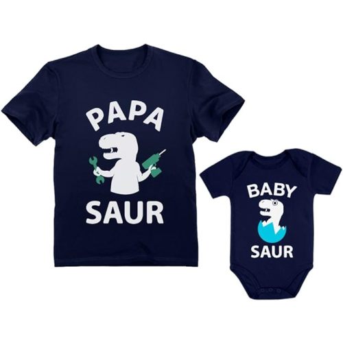 Papa & Baby Saur Daddy and Son Daughter Matching Outfits Gifts for New Dads Fathers Day Dad Shirt & Infant Bodysuit