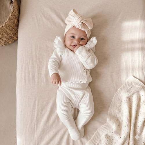 Frilly Cotton Baby Outfit Set, Ruffle Baby Clothes for Newborn Girls