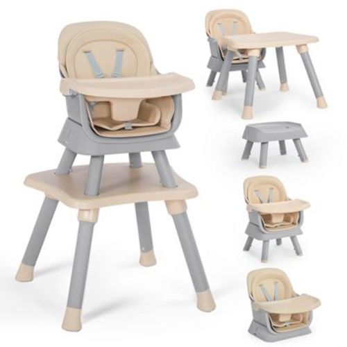 Kinder King 8 in 1 Baby High Chair, Coverts to Dining Booster Seat, Removable Tray & Double Seat Cover, Easy to Wipe, Taupe