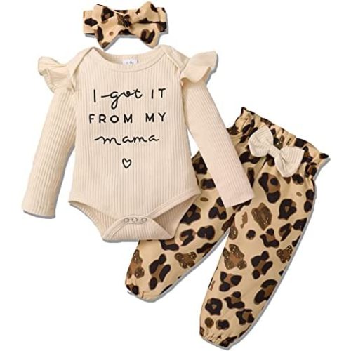 DISAUR Baby Girls Clothes Newborn Infant Baby Girls Outfit Long Sleeve Ruffle Romper Floral Pants Headband Sets 0-18 Months