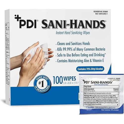 Sani-Hands Hand Sanitizer Wipes 100 Packets Per Box