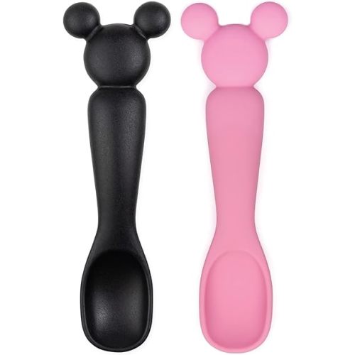 Bumkins Disney Baby Utensil Set, Silicone Trainer Spoons for Dipping, Soft Tip, Self-Feeding, Chew, Baby Led Weaning, First Year Training Supplies, Essentials in Eating, 4 Mos, 2-pk Minnie Mouse