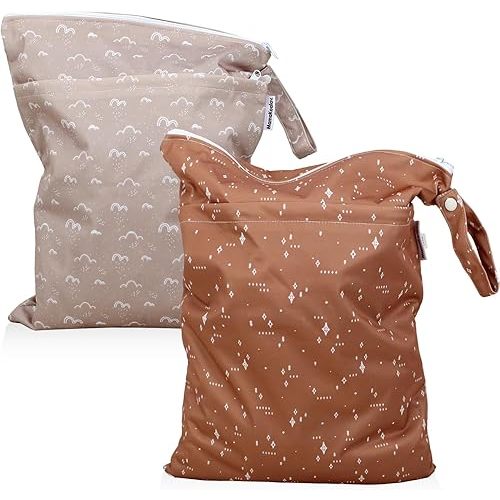 Mama Koala Waterproof Wet Dry Bags for Baby Items, Cloth Diapers, Swimsuits, Travel, Gym Clothes, Beach, Pump Parts, Toiletries, Two Zippered Pockets, 2 Pack (W016)